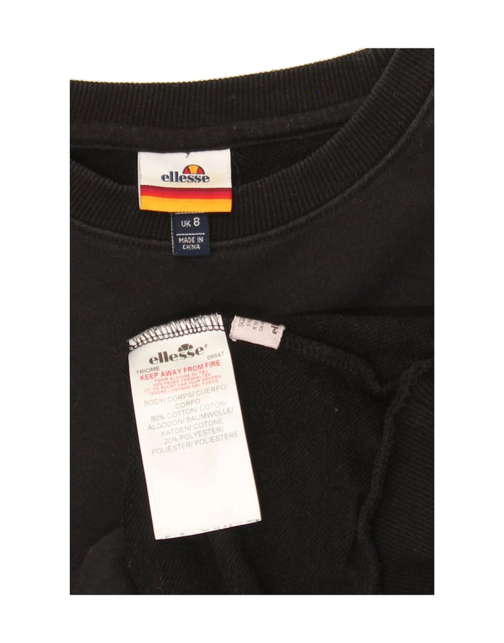 ELLESSE Womens Graphic Sweatshirt Jumper UK 8 Small Black Cotton Vintage Ellesse and Second-Hand Ellesse from Messina Hembry 