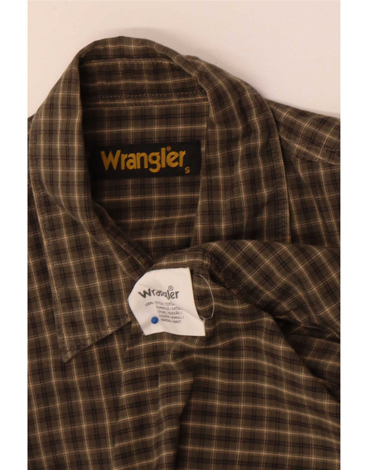 Wrangler Mens Shirt Small Khaki Check Cotton