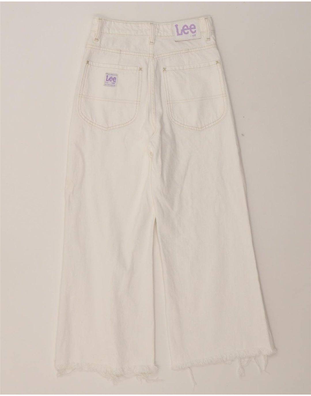 LEE Womens Loose Fit Cropped Jeans US 2 XS W26 L23 White Cotton Vintage Lee and Second-Hand Lee from Messina Hembry 