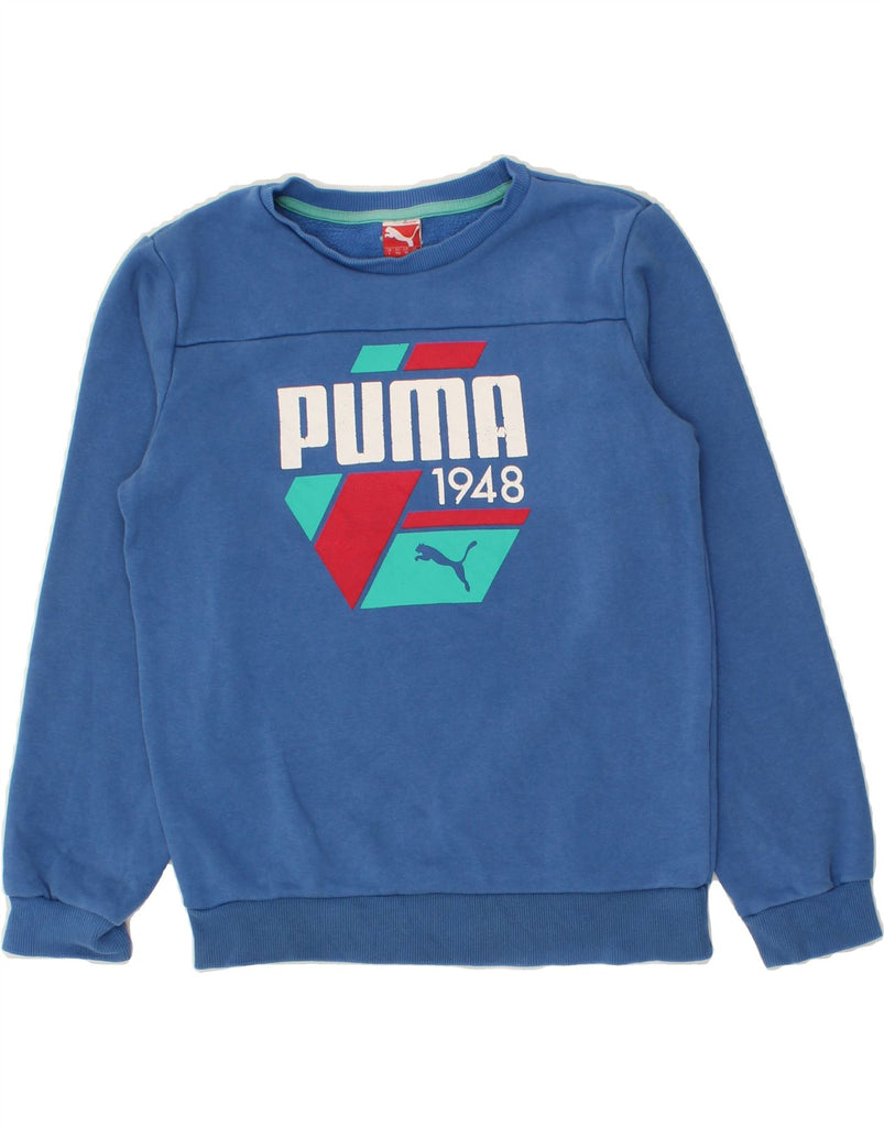 PUMA Boys Graphic Sweatshirt Jumper 11-12 Years Large Blue Cotton | Vintage Puma | Thrift | Second-Hand Puma | Used Clothing | Messina Hembry 