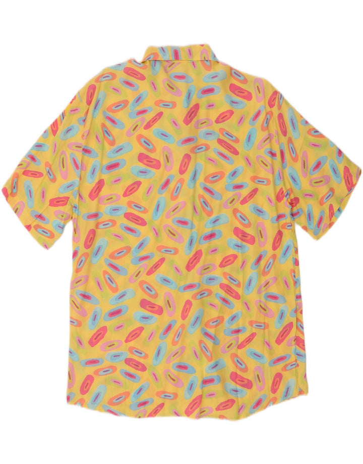 Benetton Womens Short Sleeve Oversized Shirt UK 10 Small Yellow Geometric