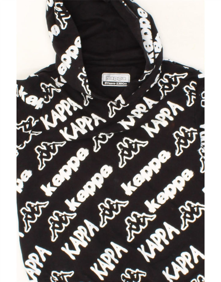 KAPPA Boys Graphic Hoodie Jumper 7-8 Years Black Cotton Vintage Kappa and Second-Hand Kappa from Messina Hembry 