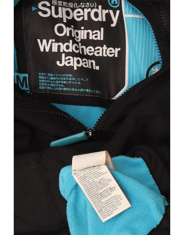 Superdry Womens Windcheater Hooded Windbreaker Jacket UK 14 Medium Black