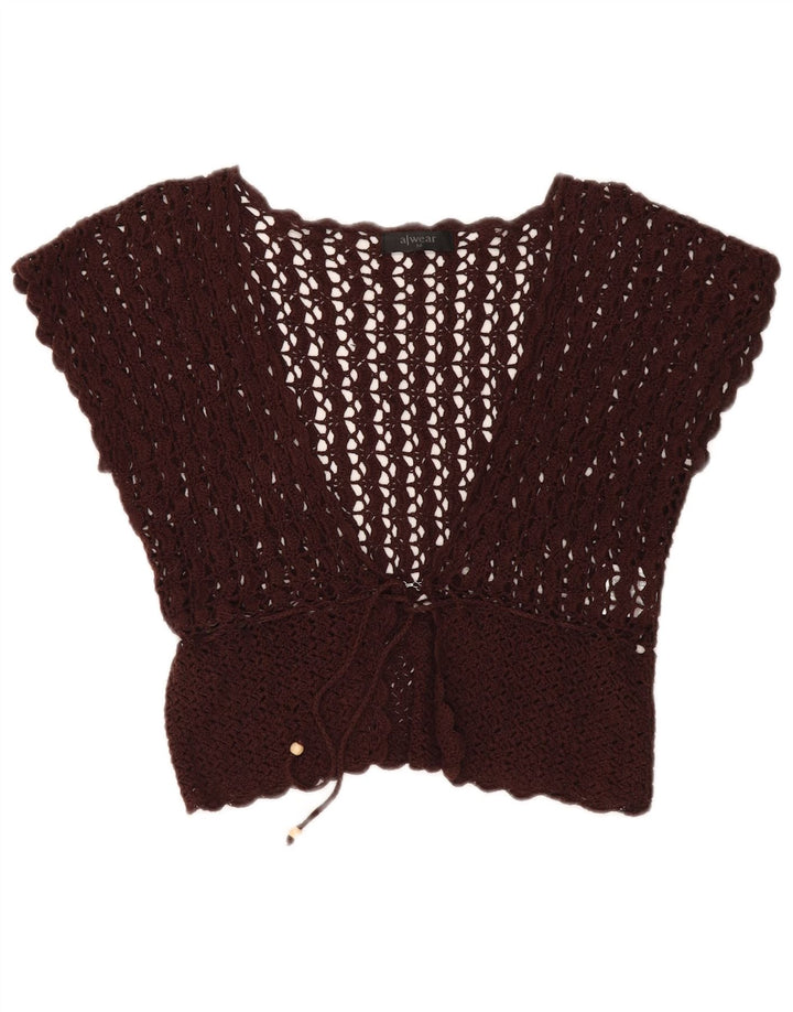 A WEAR Womens Crop Sleeveless Crochet Cardigan Top UK 12 Medium Brown