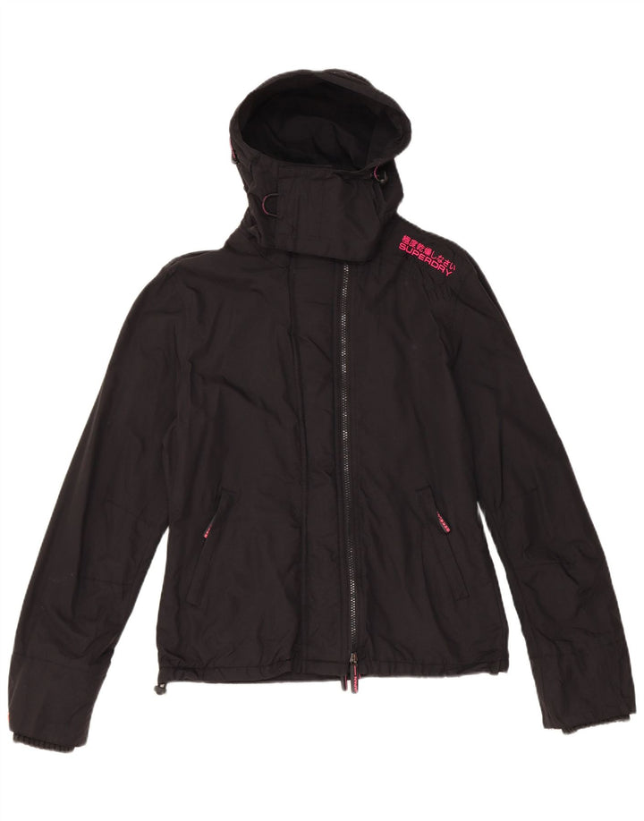 Superdry Womens Hooded Windbreaker Jacket UK 14 Medium Black Nylon