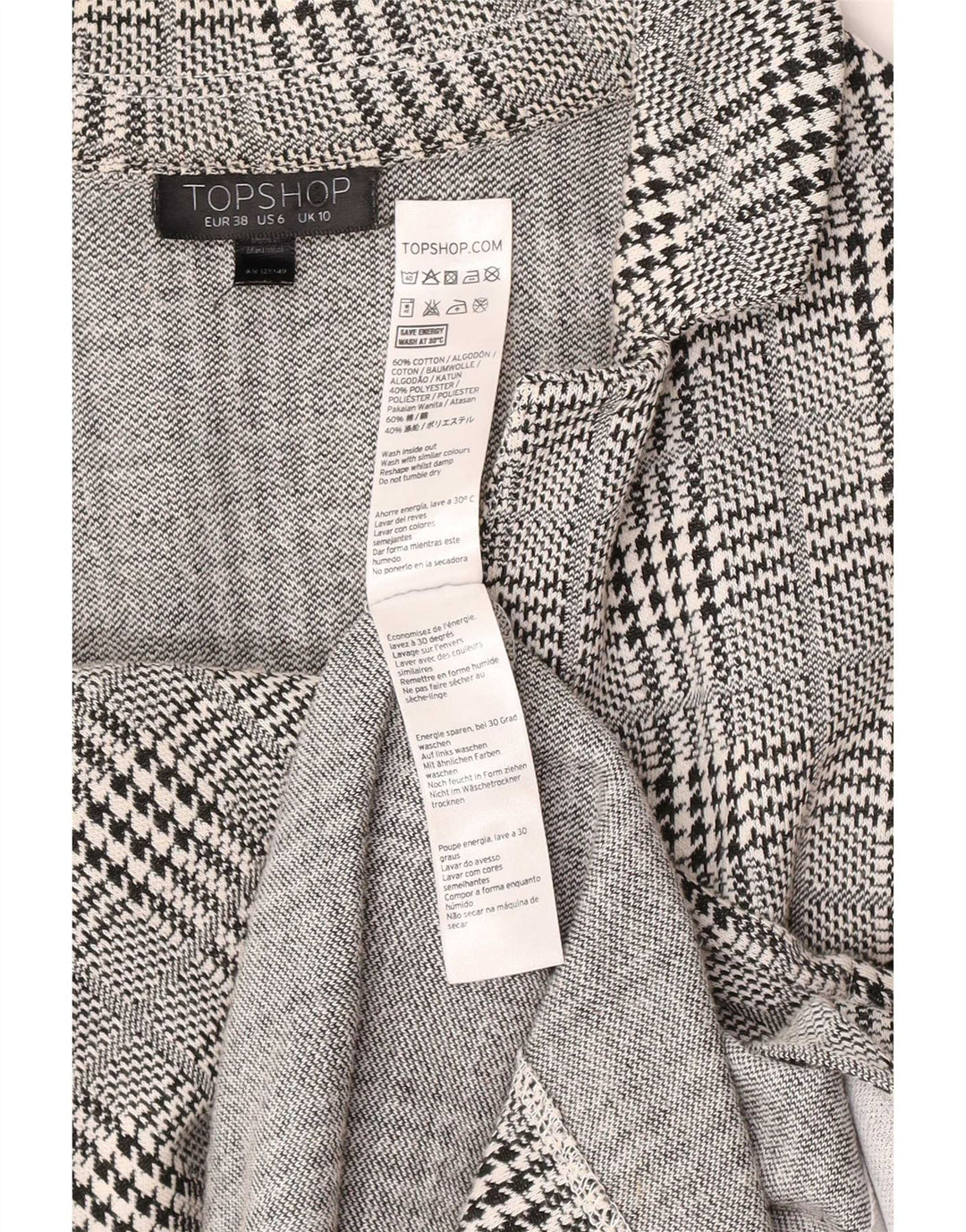 Topshop Womens Overcoat UK 10 Small Grey Houndstooth Cotton