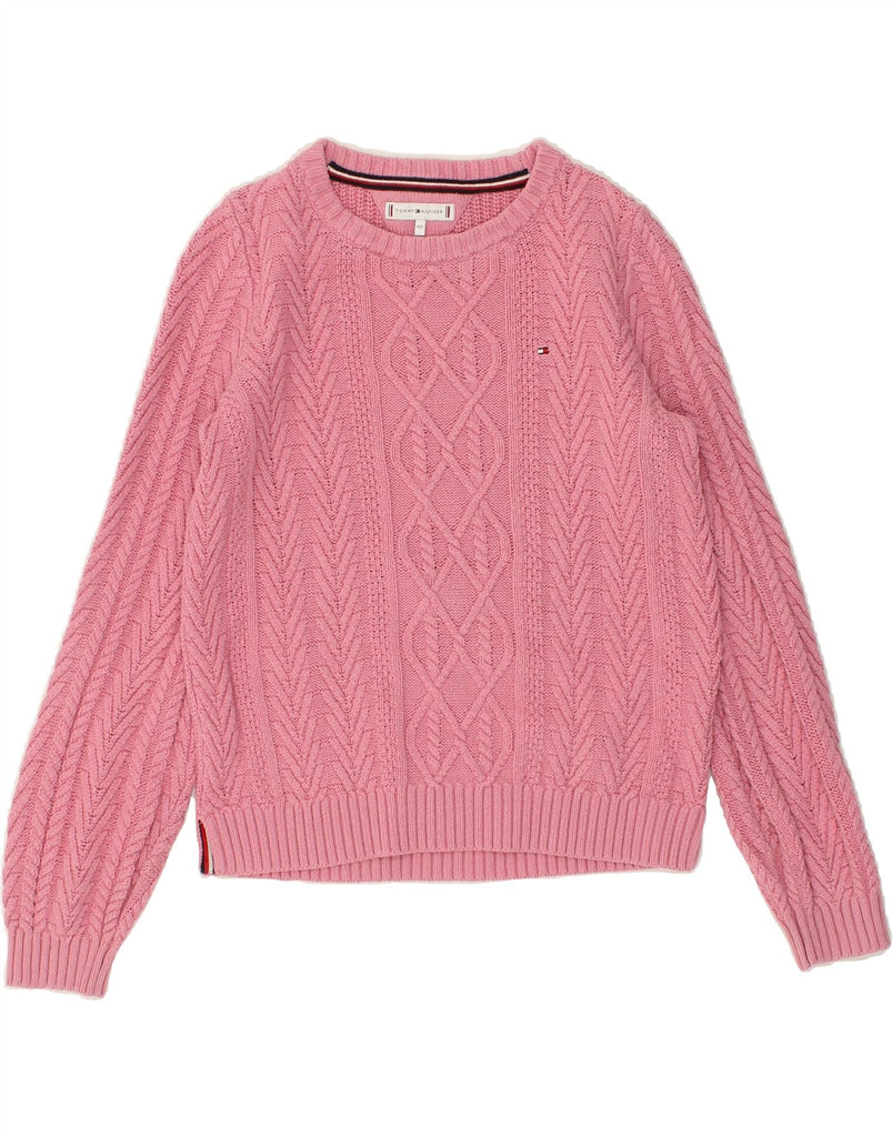 TOMMY HILFIGER Girls Boat Neck Jumper Sweater 11-12 Years Pink Cotton | Vintage Tommy Hilfiger | Thrift | Second-Hand Tommy Hilfiger | Used Clothing | Messina Hembry 