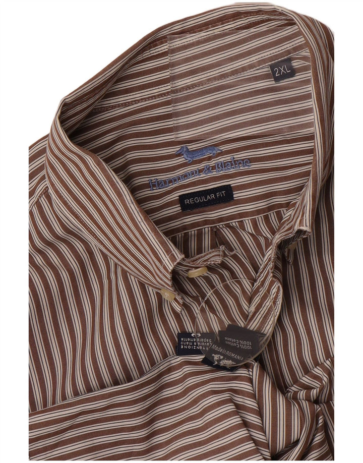 Harmont & Blaine Mens Regular Fit Shirt 2XL Brown Striped Cotton