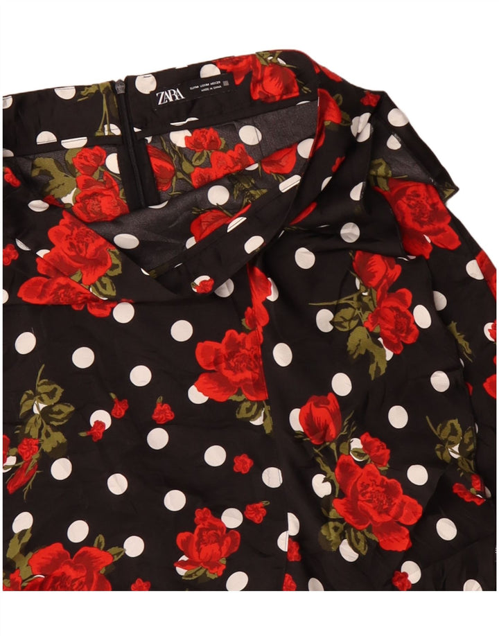Zara Womens Asymmetric A-Line Skirt Medium W30 Black Floral Polyester