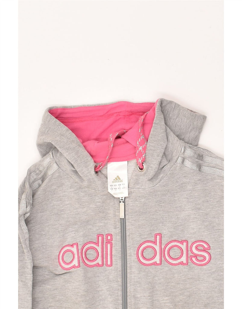 ADIDAS Womens Graphic Zip Hoodie Sweater UK 16 Large Grey Cotton | Vintage Adidas | Thrift | Second-Hand Adidas | Used Clothing | Messina Hembry 