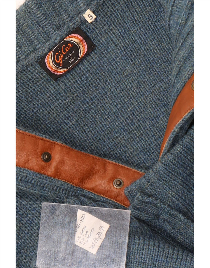 Vintage Mens Cardigan Sweater Large Blue Mohair