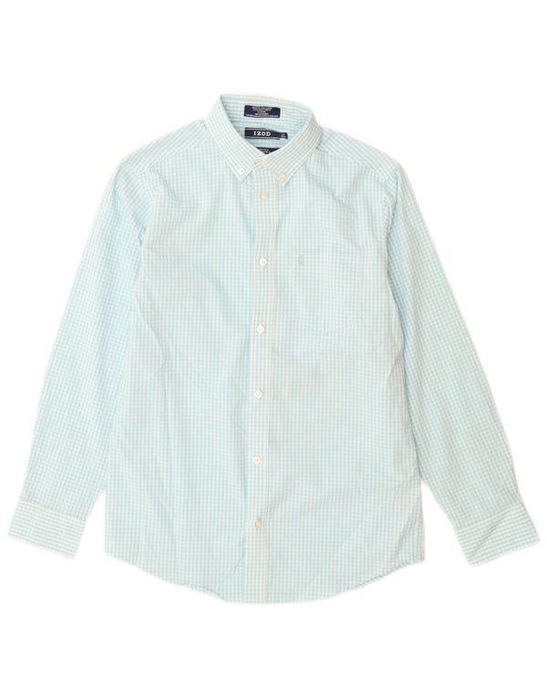 Izod Boys Stretch Shirt 14-15 Years Large Blue Gingham Cotton