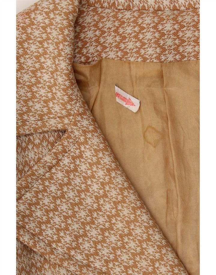 Vintage Womens Overcoat UK 10 Small Beige Geometric
