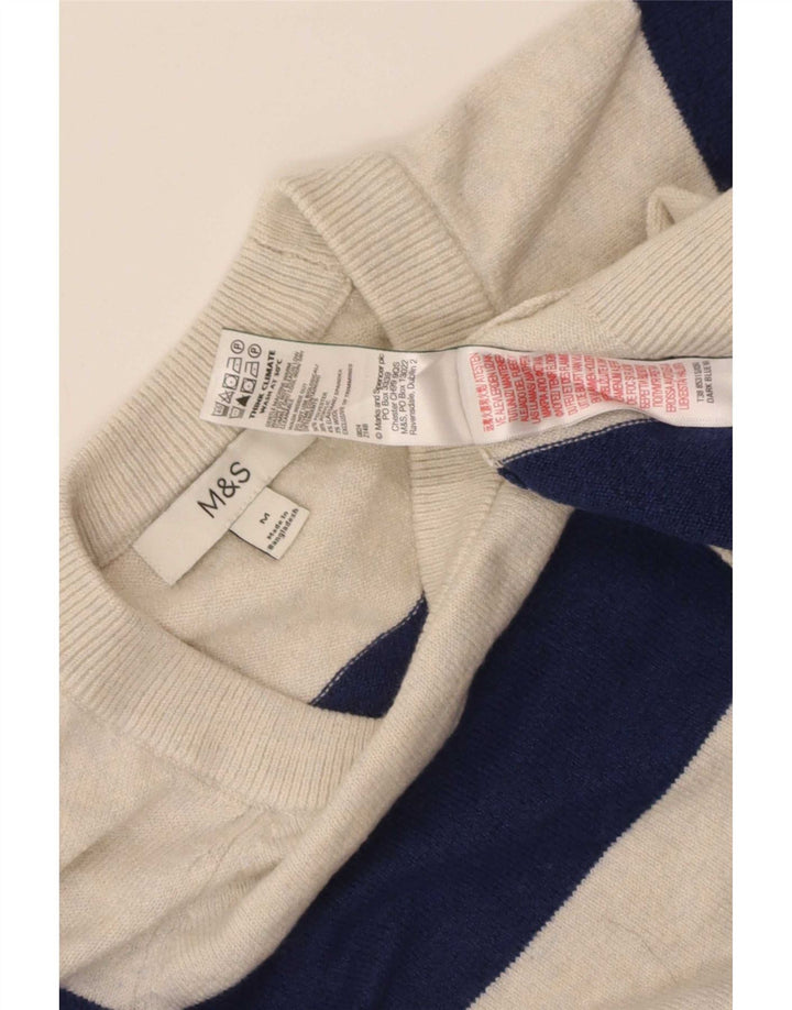 Marks & Spencer Womens Crew Neck Jumper Sweater UK 14 Medium Beige Striped