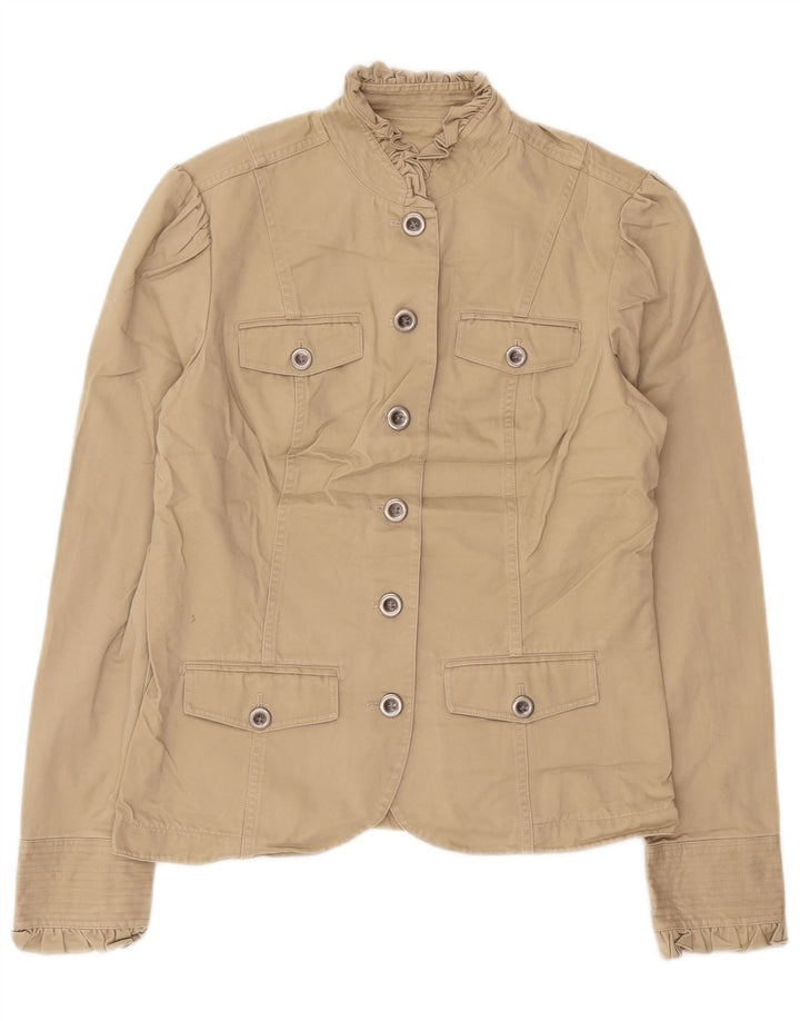 Eddie Bauer Womens Tall Blazer Jacket UK 12 Medium Beige Cotton