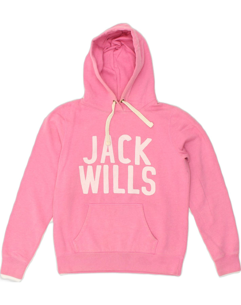 JACK WILLS Womens Graphic Hoodie Jumper UK 12 Medium  Pink Cotton | Vintage Jack Wills | Thrift | Second-Hand Jack Wills | Used Clothing | Messina Hembry 