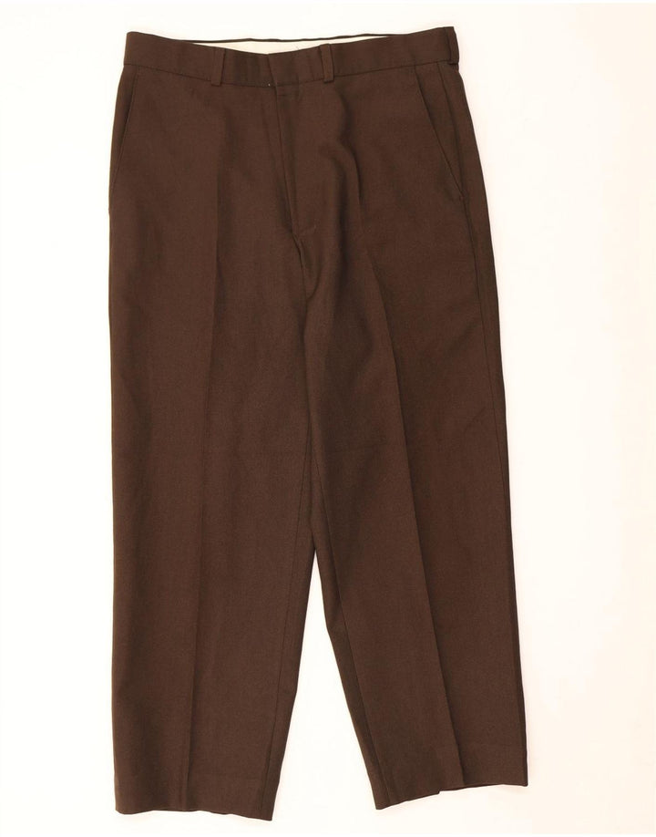 Marks & Spencer Mens Straight Casual Trousers W32 L26 Brown Polyester