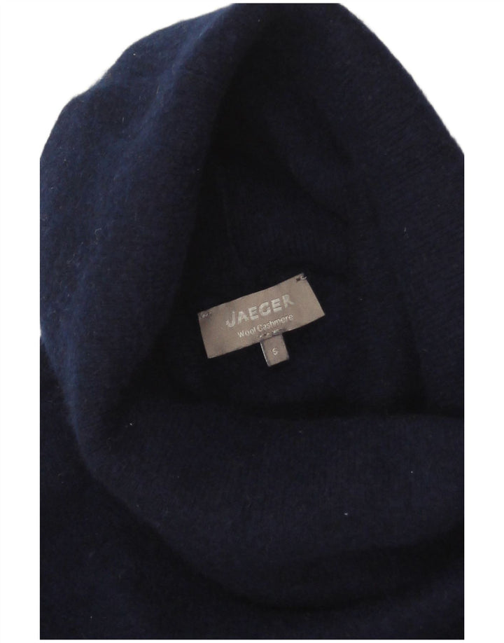 Jaeger Womens Crop Roll Neck Jumper Sweater UK 10 Small Navy Blue Wool