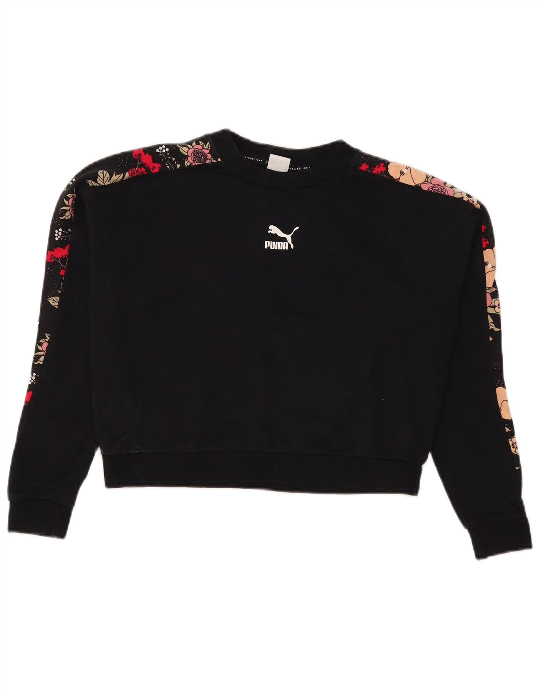 Puma Womens Crop Graphic Sweatshirt Jumper UK 14 Medium Black Floral