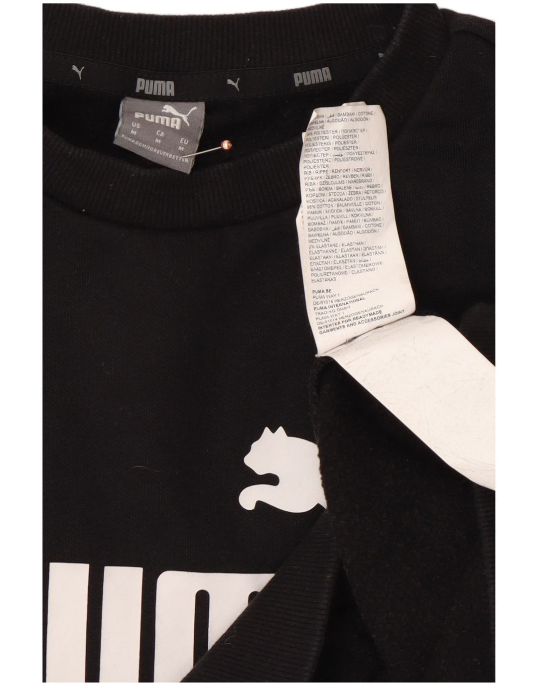 PUMA Womens Graphic Sweatshirt Jumper UK 14 Medium Black Cotton