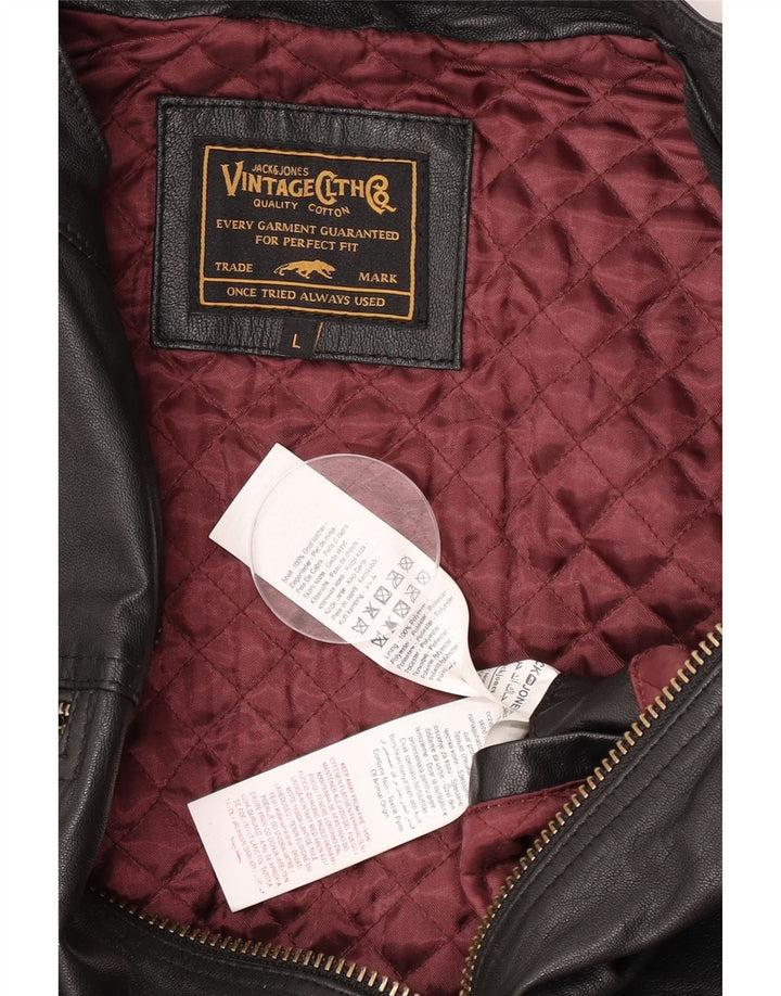 Jack & Jones Mens Leather Jacket UK 40 Large Black Leather