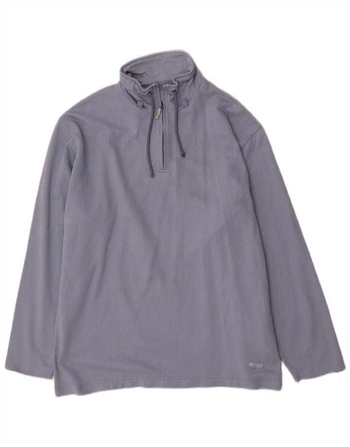 Champion Mens Zip Neck Sweatshirt Jumper Medium Blue Cotton