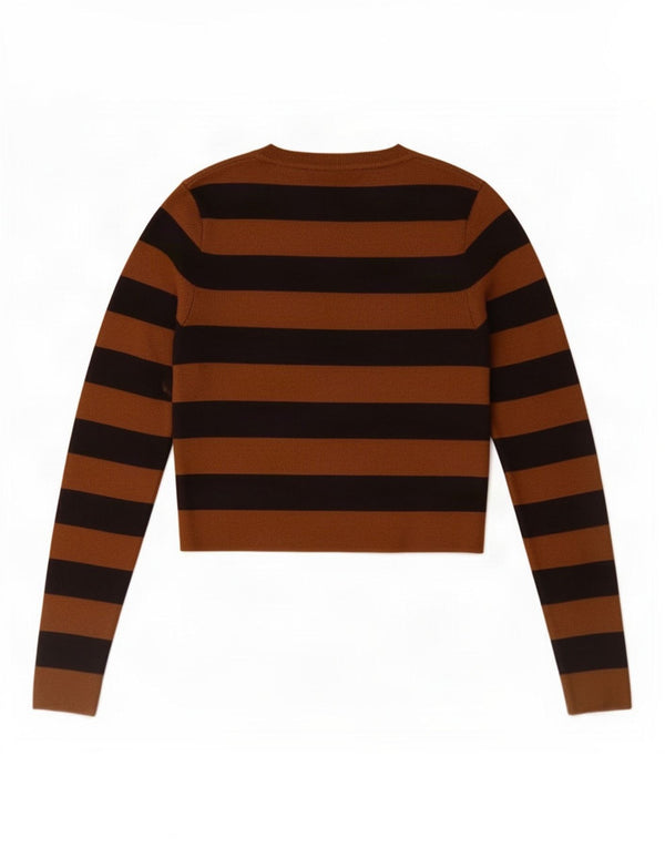 Zara Womens Crop Top Long Sleeve UK 14 Large Brown Striped Viscose