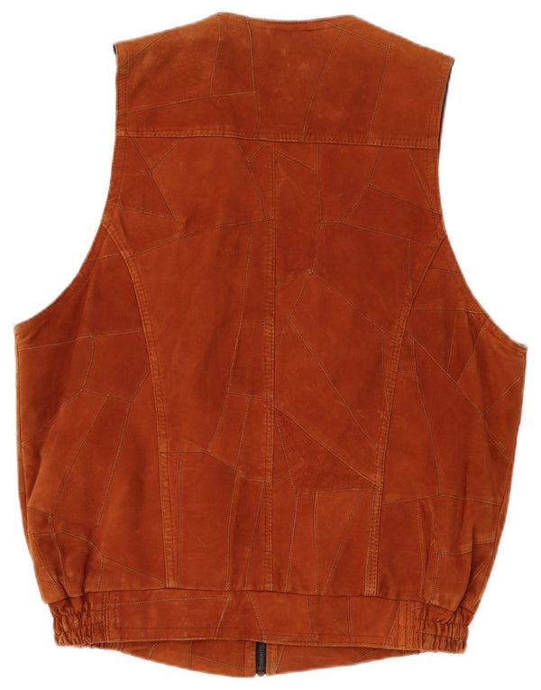 VINTAGE Mens Suede Gilet UK 40 Large Brown Patchwork