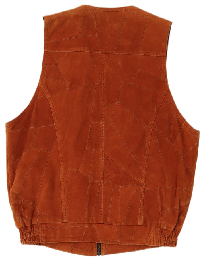 VINTAGE Mens Suede Gilet UK 40 Large Brown Patchwork