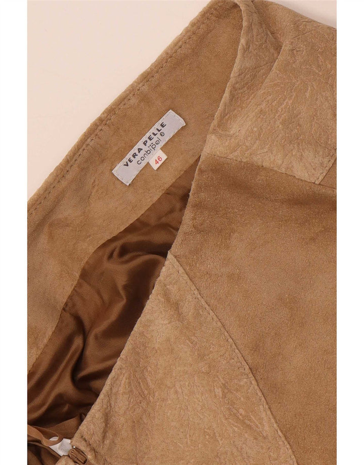 Vintage Womens Suede Skirt IT 46 Large W30 Beige Leather