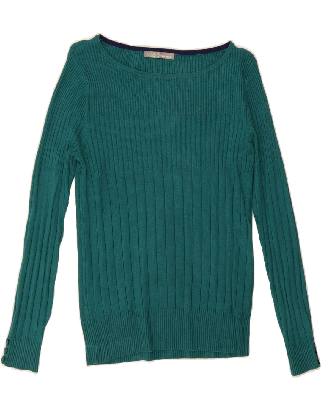 MARKS & SPENCER Womens Boat Neck Jumper Sweater UK 10 Small Green Vintage Marks & Spencer and Second-Hand Marks & Spencer from Messina Hembry 