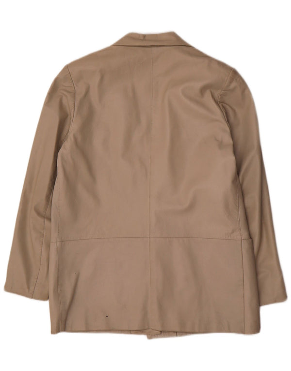 Vintage Womens 1 Button Leather Blazer Jacket IT 42 Medium Beige Leather