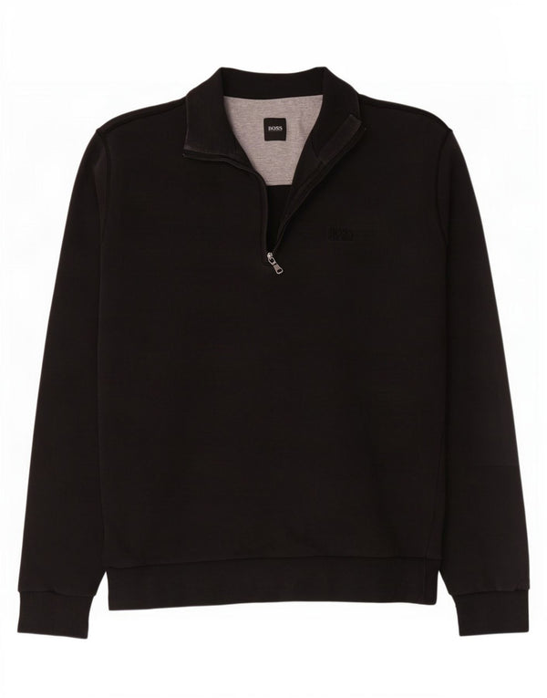 Hugo Boss Mens Zip Neck Sweatshirt Jumper Medium Black Cotton