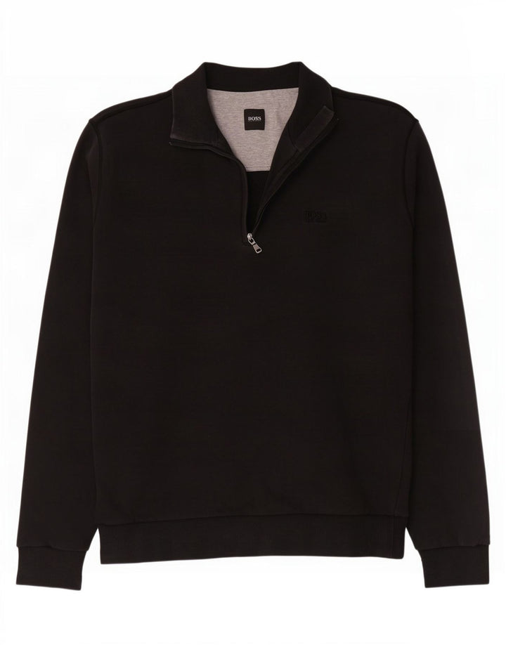 Hugo Boss Mens Zip Neck Sweatshirt Jumper Medium Black Cotton