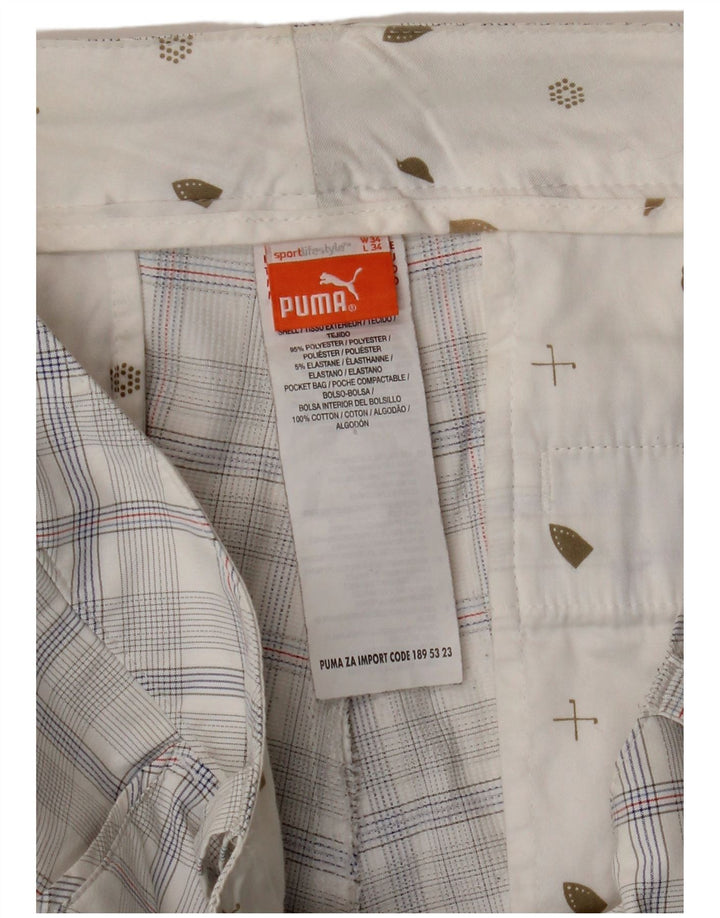 PUMA Mens Slim Chino Trousers W34 L34 White Check Polyester