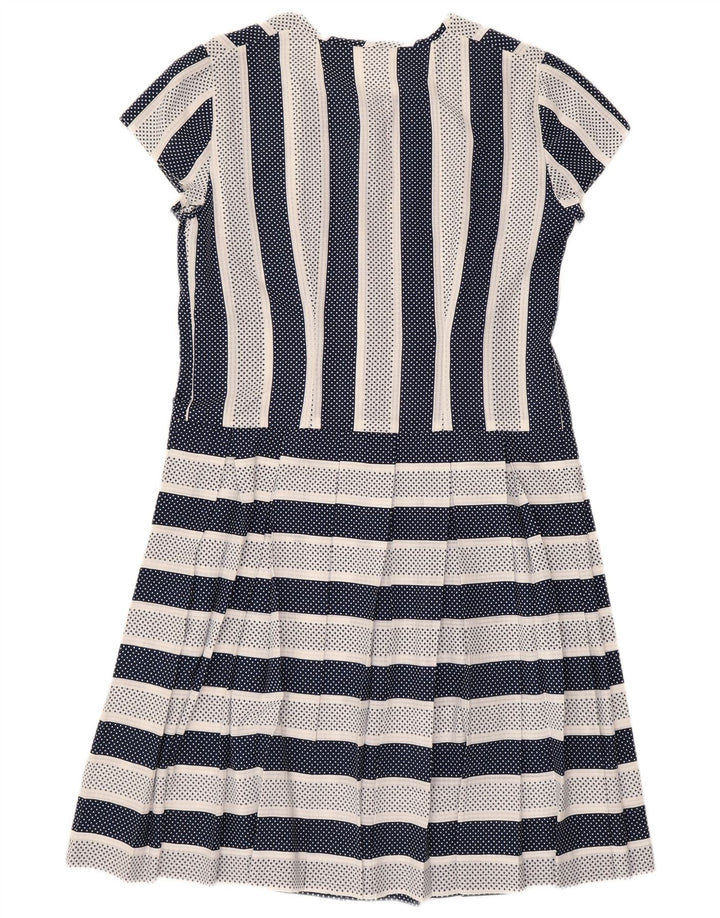 Vintage Womens A-Line Dress UK 14 Medium Navy Blue Striped