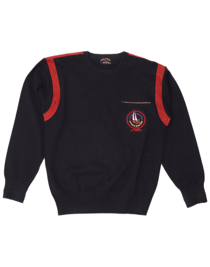 Paul & Shark Mens Crew Neck Jumper Sweater Medium Navy Blue Colourblock