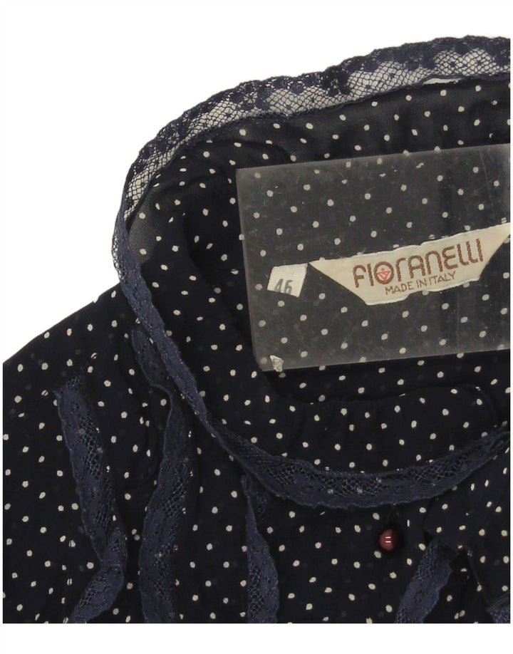 Vintage Womens Shirt Blouse IT 46 Large Navy Blue Spotted Viscose