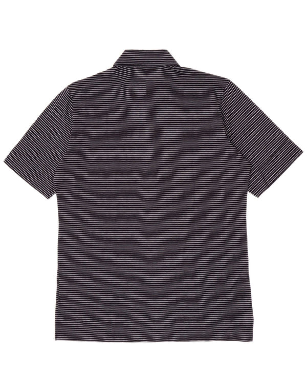 Herion Mens Polo Shirt Medium Navy Blue Pinstripe Cotton