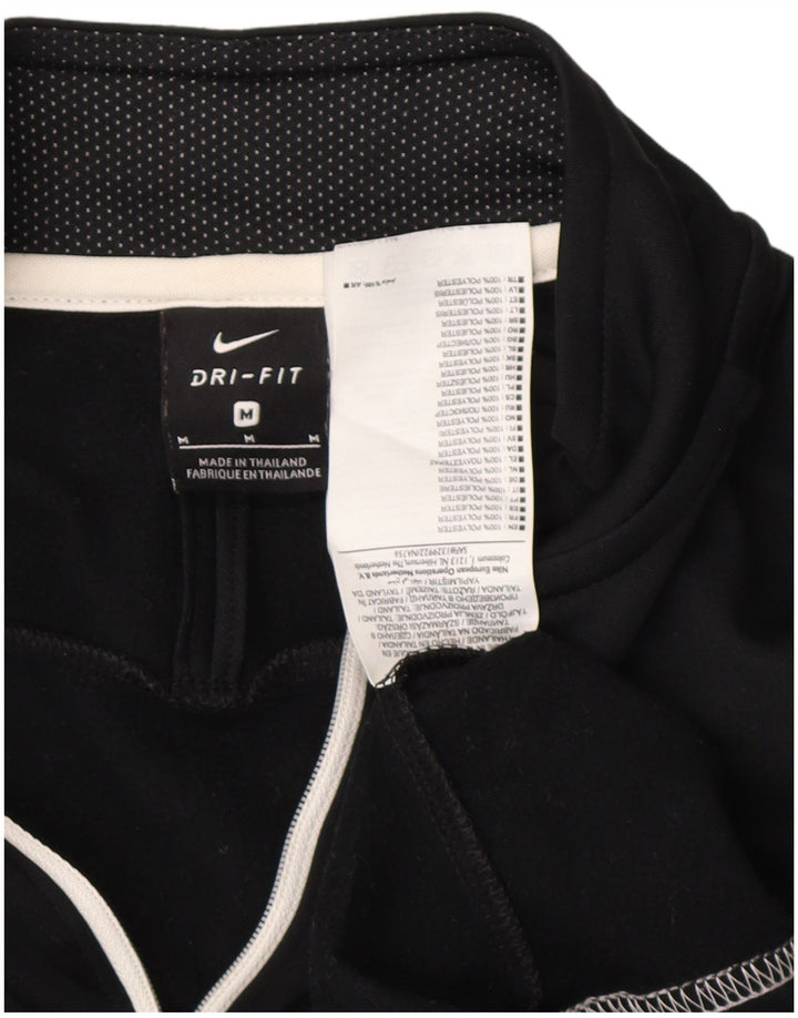 NIKE Mens Dri Fit Zip Neck Pullover Tracksuit Top Medium Black Colourblock