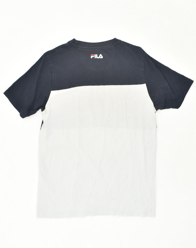 FILA Mens Graphic T-Shirt Top Medium Navy Blue Colourblock Cotton | Vintage Fila | Thrift | Second-Hand Fila | Used Clothing | Messina Hembry 