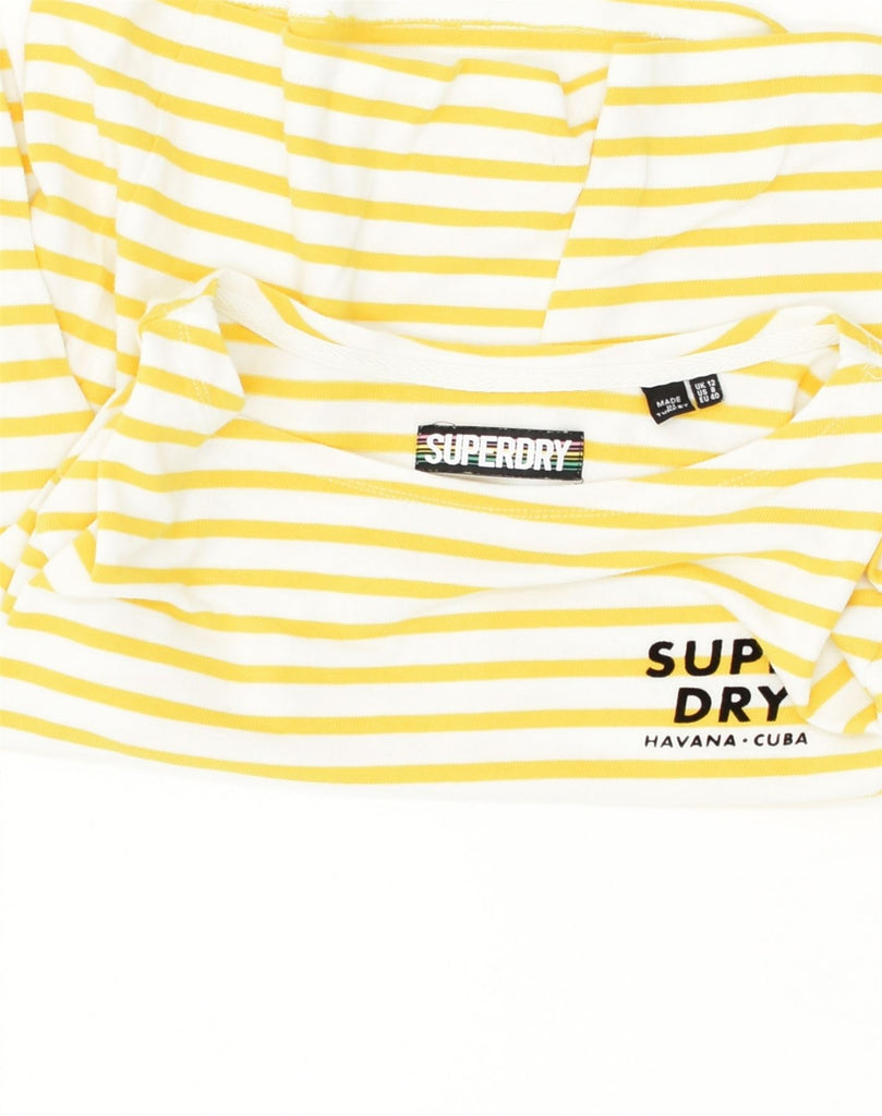 SUPERDRY Womens Top Long Sleeve UK 12 Medium Yellow Striped Cotton | Vintage Superdry | Thrift | Second-Hand Superdry | Used Clothing | Messina Hembry 