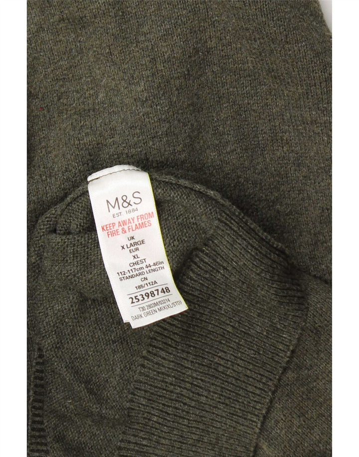 Marks & Spencer Mens Crew Neck Jumper Sweater XL Khaki Cotton