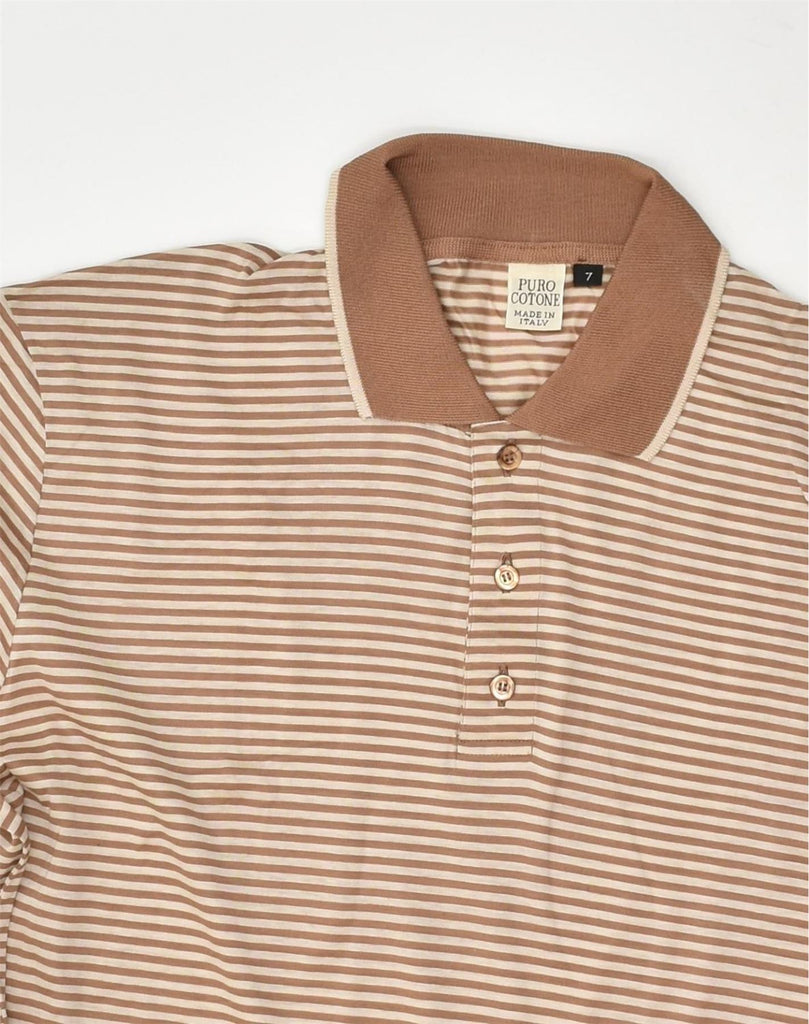 VINTAGE Mens Polo Shirt Medium Brown Striped Cotton | Vintage Vintage | Thrift | Second-Hand Vintage | Used Clothing | Messina Hembry 