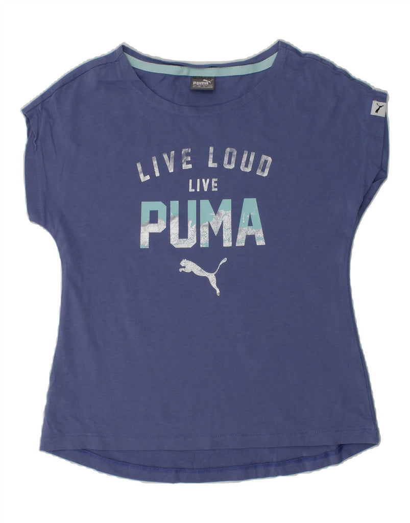 PUMA Girls Graphic T-Shirt Top 7-8 Years Blue | Vintage Puma | Thrift | Second-Hand Puma | Used Clothing | Messina Hembry 