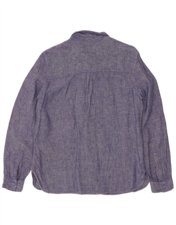 Marks & Spencer Womens Shirt UK 12 Medium Blue Linen