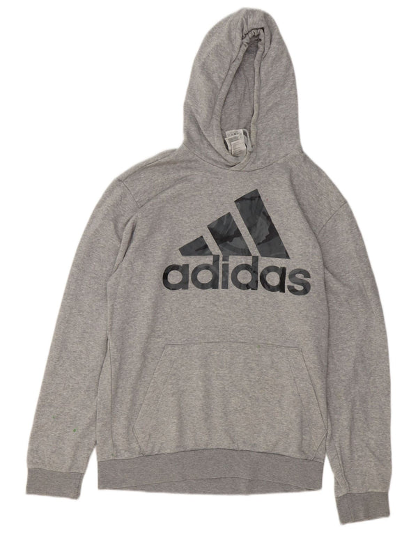 Adidas Mens Graphic Hoodie Jumper Medium Grey Flecked Cotton