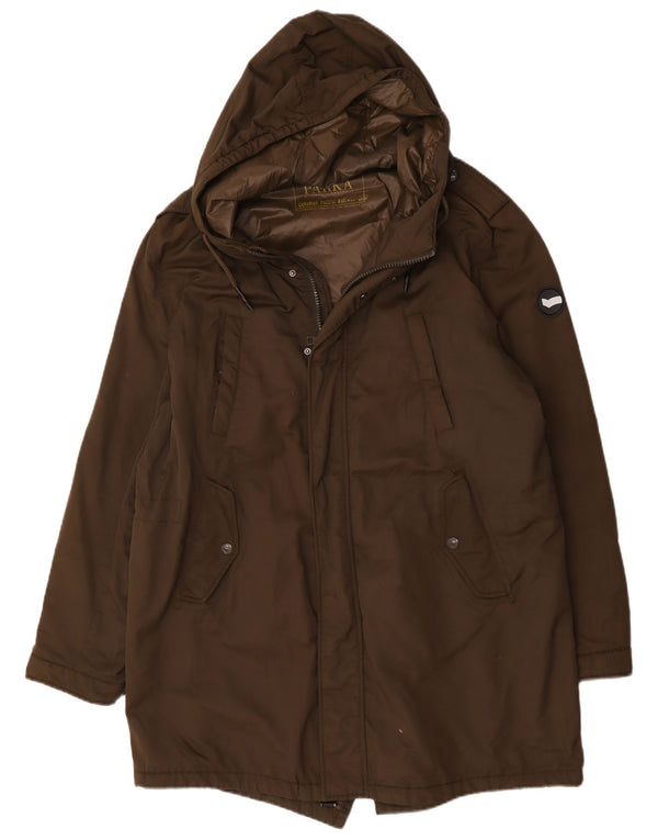 Gas Mens Hooded Parka Jacket IT 56 3XL Brown Cotton