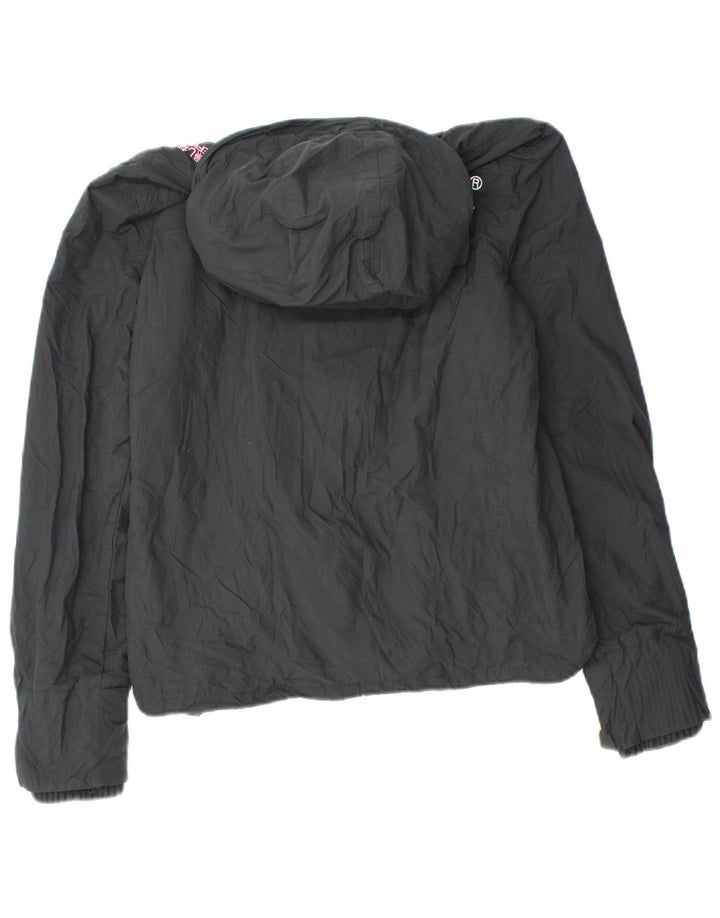 Superdry Womens Windcheater Hooded Windbreaker Jacket UK 14 Medium Grey