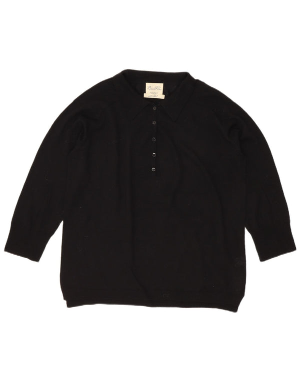 Zara Womens 3/4 Sleeve Polo Neck Jumper Sweater UK 14 Medium Black Wool